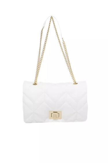 Elegant White Shoulder Bag with Golden Accents